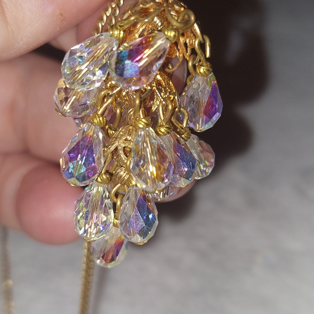 Vintage Estate Sale Piece Goldtone and AB Crystal Drop Necklace - Picture 7 of 7